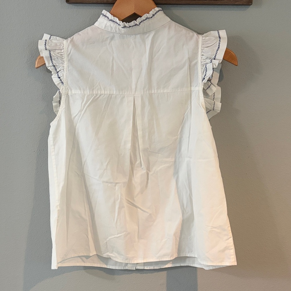 Sezane Ademia White Ruffled embroidered Pintuck Sleeveless Blouse size 4  small - Picture 7 of 8